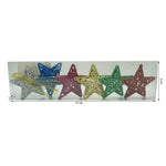 Set de 6 ornamente de brad, Flippy, de tip Stea, Multicolor, din plastic, cu finisaj sclipitor , cutie 3 cm adancime x