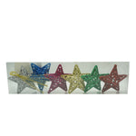 Set de 6 ornamente de brad, Flippy, de tip Stea, Multicolor, din plastic, cu finisaj sclipitor , cutie 3 cm adancime x