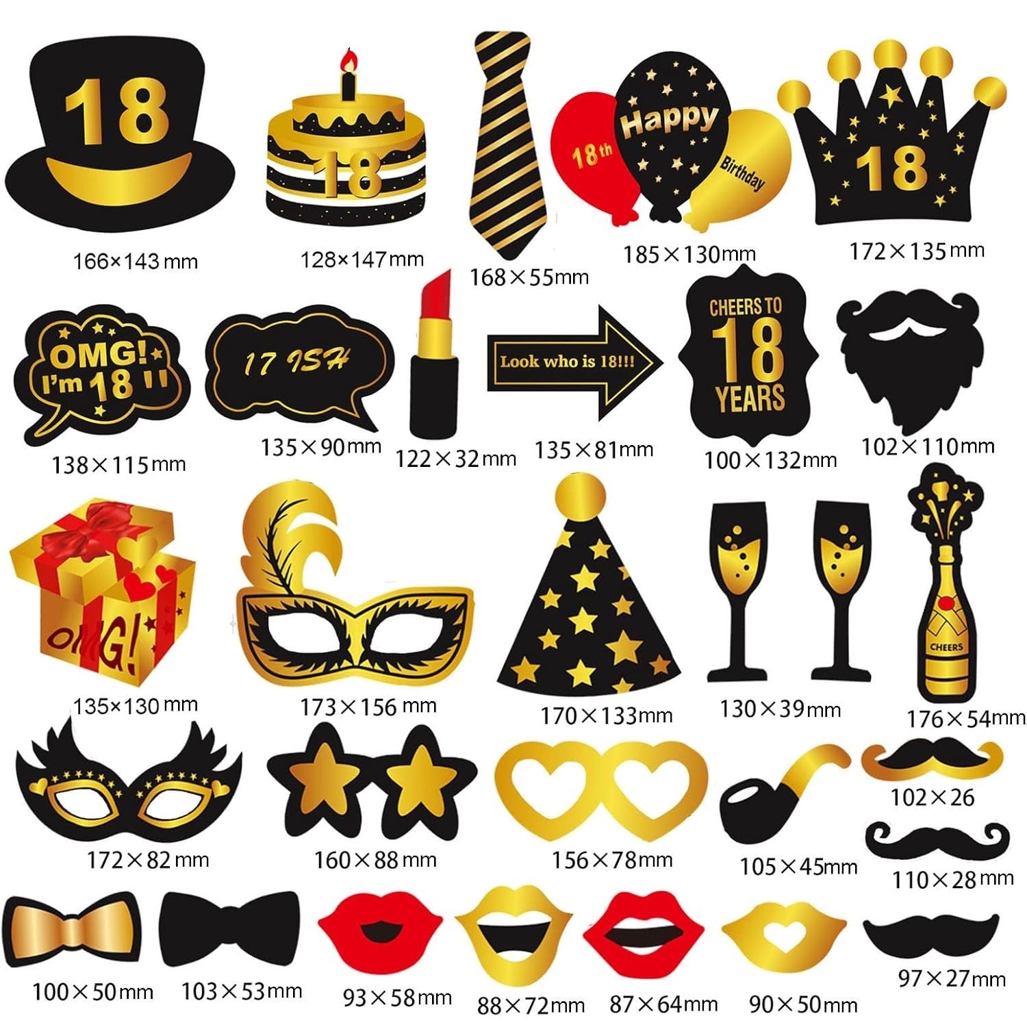 Set Accesorii pentru Petrecere, Flippy, Props pentru Coltul de Poze, pentru Majorat, Aniversare 18 Ani, Ochelari,