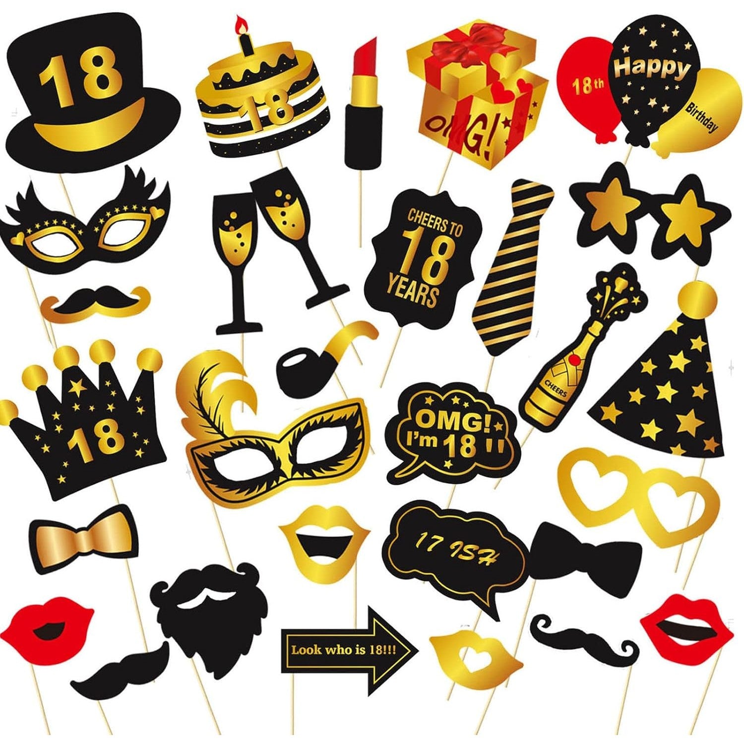 Set Accesorii pentru Petrecere, Flippy, Props pentru Coltul de Poze, pentru Majorat, Aniversare 18 Ani, Ochelari,