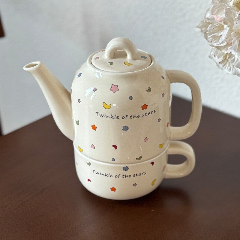 Set de Ceai, Flippy, Ceainic cu Ceasca pentru Uz Casnic, Stele cu Luna, Set de Ceai pentru Copii, Adulti, 18 x 17 x 13