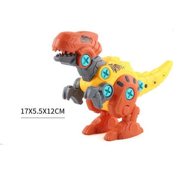 Set de Constructie/Asamblare, Flippy, 4 Dinozauri, cu Bormasina Electrica, Baterii 2 x AA, Surubelnita si Cutie