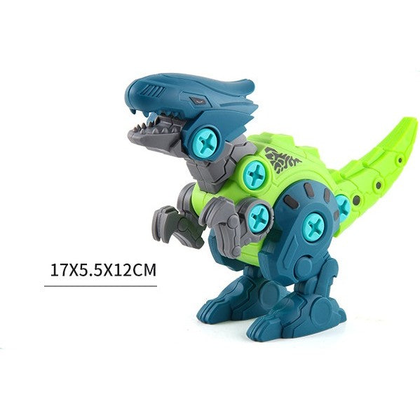 Set de Constructie/Asamblare, Flippy, 4 Dinozauri, cu Bormasina Electrica, Baterii 2 x AA, Surubelnita si Cutie