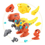 Set de Constructie/Asamblare, Flippy, 4 Dinozauri, cu Bormasina Electrica, Baterii 2 x AA, Surubelnita si Cutie