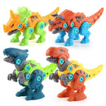 Set de Constructie/Asamblare, Flippy, 4 Dinozauri, cu Bormasina Electrica, Baterii 2 x AA, Surubelnita si Cutie