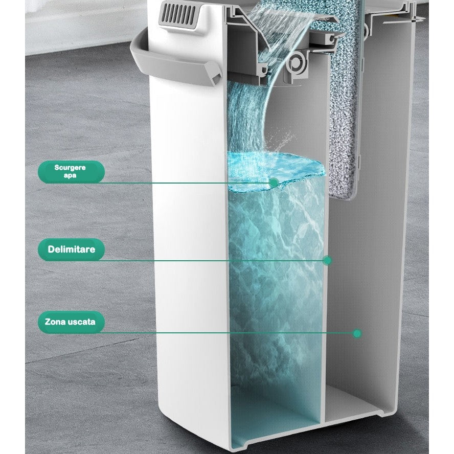 Set de curatenie Flippy, mop si galeata, galeata 5.7 l, 4 rezerve microfibra incluse, design modern, pentru interior,