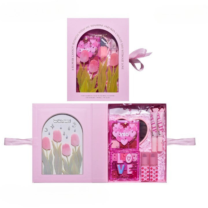 Set de Machiaj, KEVIN & COCO, 22 Culori, Model Lalele, 2 Palete de Farduri, 2 Lip Gloss-uri, 2 Lip Stick-uri, 1 Oglinda