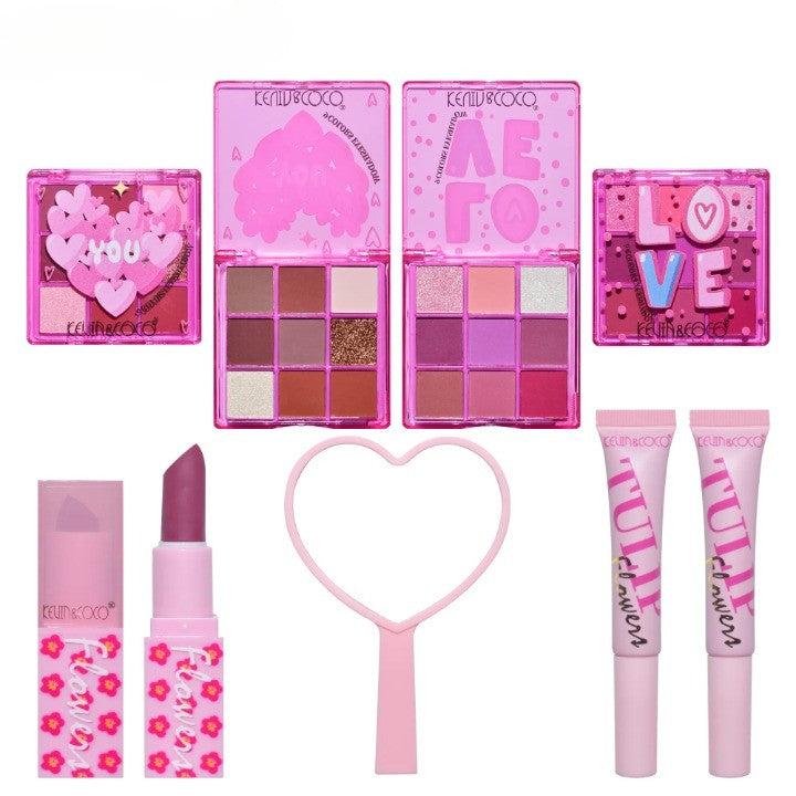 Set de Machiaj, KEVIN & COCO, 22 Culori, Model Lalele, 2 Palete de Farduri, 2 Lip Gloss-uri, 2 Lip Stick-uri, 1 Oglinda