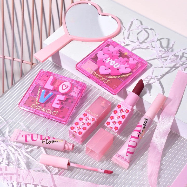Set de Machiaj, KEVIN & COCO, 22 Culori, Model Lalele, 2 Palete de Farduri, 2 Lip Gloss-uri, 2 Lip Stick-uri, 1 Oglinda