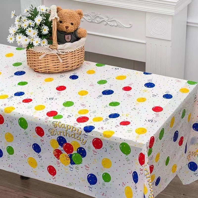 Fata de Masa, Flippy, din PEVA, Imprimeu Happy Birthday cu Baloane, 137 x 274 cm, Impermeabila, Fara Pete, Curatare