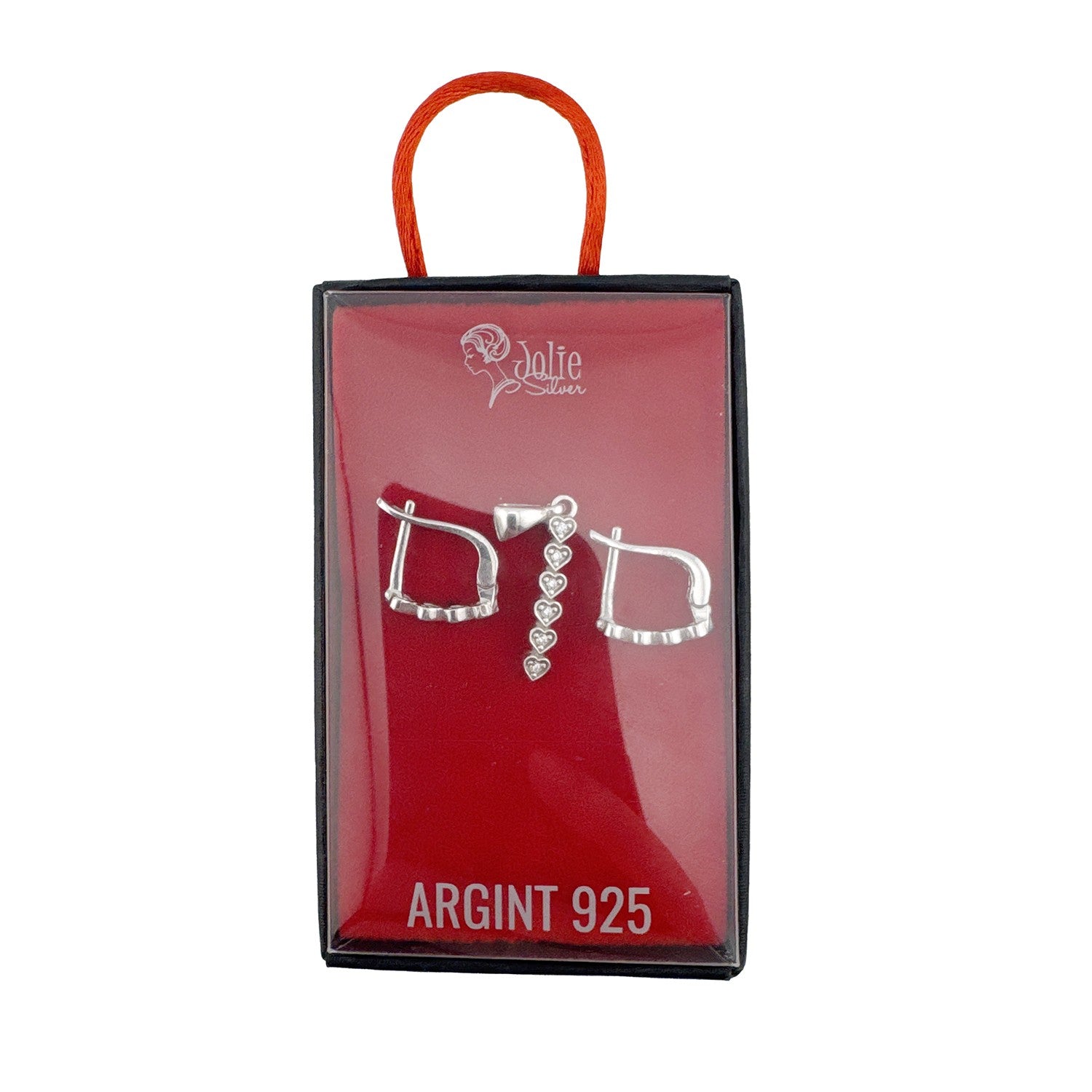 Set din Argint 925 Cercei si Pandantiv, Jolie Silver, pentru Dama, Model Inimi cu Pietre, Design Fin si Romantic, 3.52
