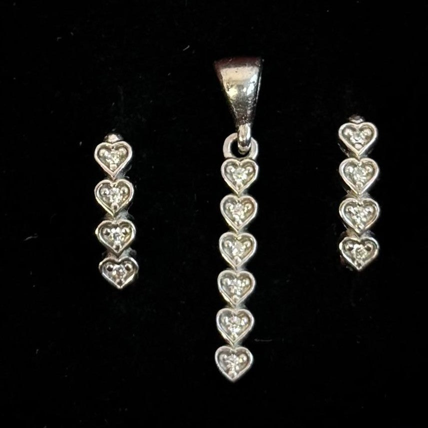Set din Argint 925 Cercei si Pandantiv, Jolie Silver, pentru Dama, Model Inimi cu Pietre, Design Fin si Romantic, 3.52