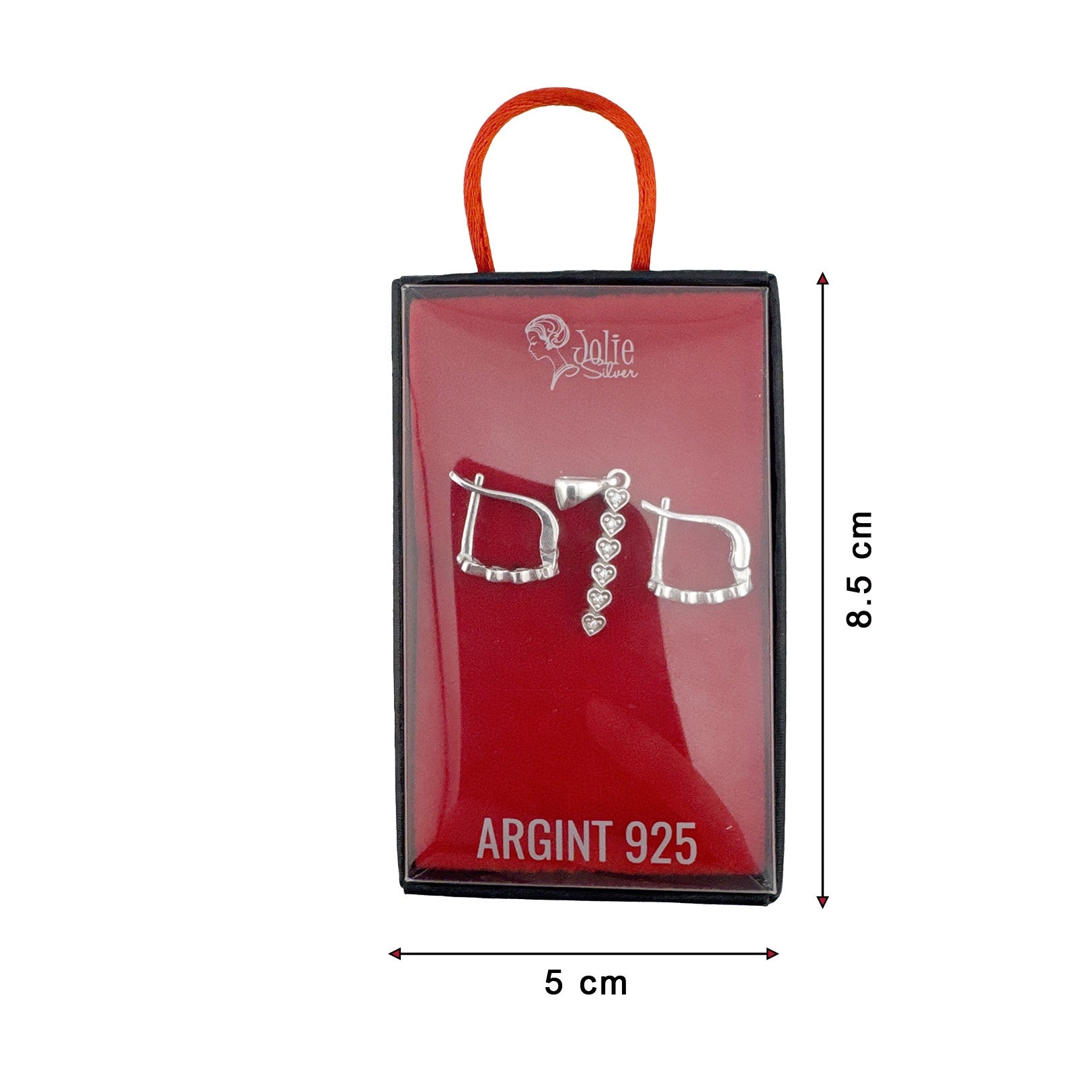 Set din Argint 925 Cercei si Pandantiv, Jolie Silver, pentru Dama, Model Inimi cu Pietre, Design Fin si Romantic, 3.52