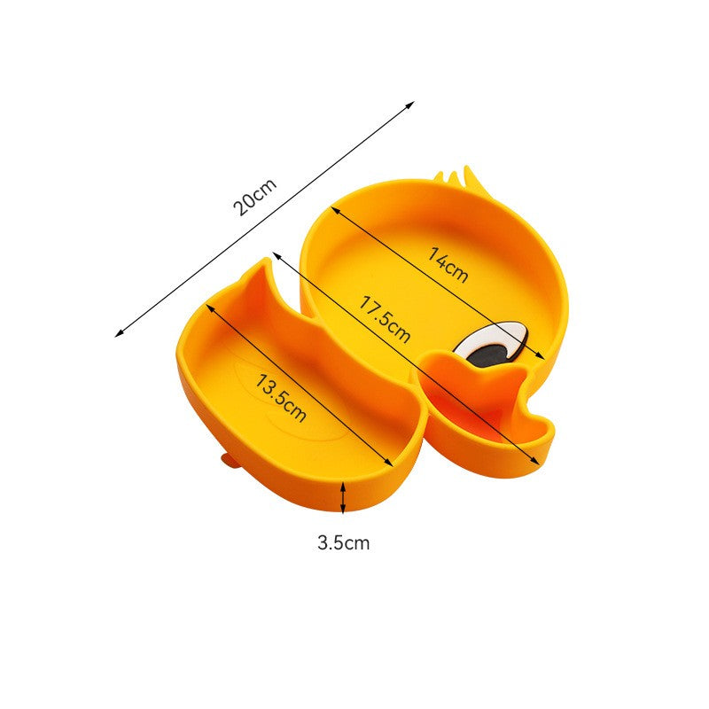Set diversificare bebelusi Flippy, din silicon, 20 x 17.5 cm, 1 farfurie compartimentata in forma de rata, lingurita si