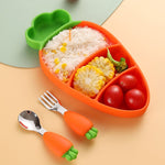 Set diversificare bebelusi Flippy, din silicon, 23.5 x 12.5 cm, 1 farfurie compartimentata in forma de morcov,