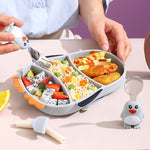 Set diversificare bebelusi Flippy, din silicon, 23.5 x 12.5 cm, 1 farfurie compartimentata in forma de pinguin,