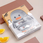 Set diversificare bebelusi Flippy, din silicon, 23.5 x 12.5 cm, 1 farfurie compartimentata in forma de pinguin,