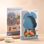 Set diversificare bebelusi Flippy, din silicon, 26 x 15 cm, 1 farfurie compartimentata in forma de iepure, lingurita si