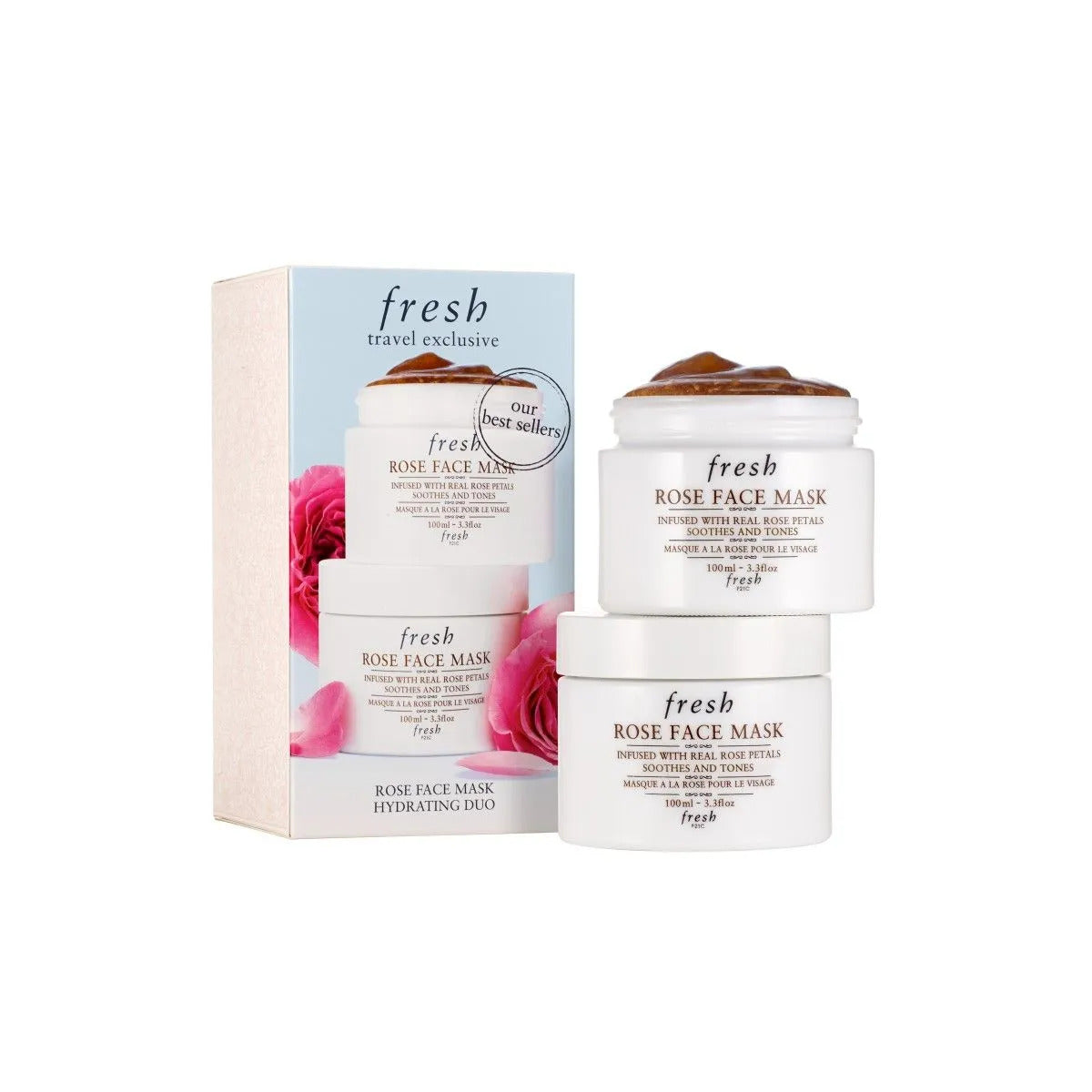 Set Duo, Fresh, Rose, Calmant și tonifiant, Mască cremă, Pentru față, 2 buc, 100 ml - Olmarkt