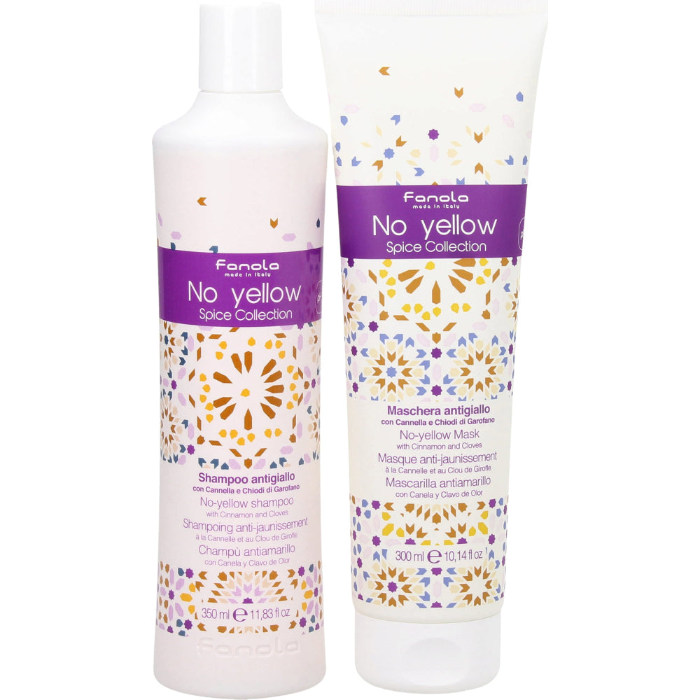 Set Fanola: No Yellow Spice Collection, Hair Treatment Cream Mask, For Neutralisation Of Yellow Tones, 300 ml + No Yellow Spice Collection, Hair Shampoo, For Neutralisation Of Yellow Tones, 350 ml - Olmarkt