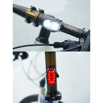 Set far si stop spate LED bicicleta, Flippy, incarcare USB, rezistent la apa, 4 moduri de luminare, Plastic, Alb/Rosu,
