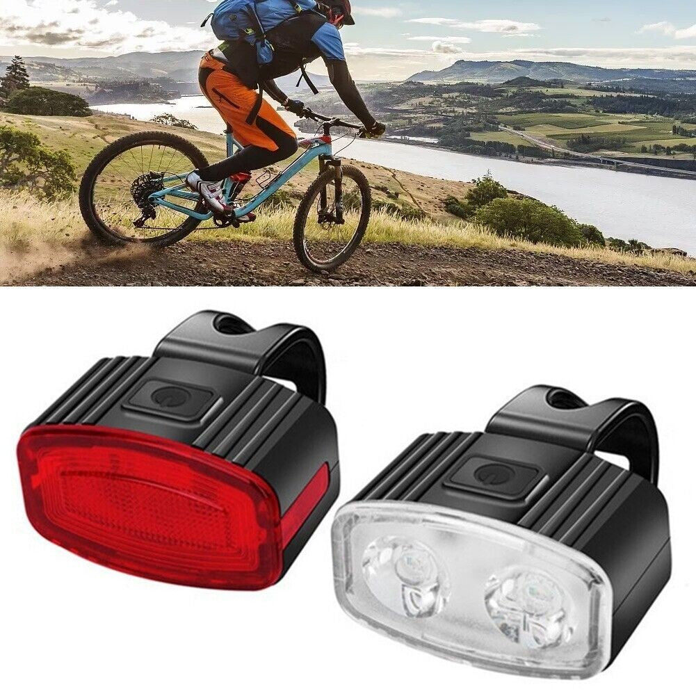Set far si stop spate LED bicicleta, Flippy, incarcare USB, rezistent la apa, 4 moduri de luminare, Plastic, Alb/Rosu,