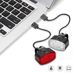 Set far si stop spate LED bicicleta, Flippy, incarcare USB, rezistent la apa, 4 moduri de luminare, Plastic, Alb/Rosu,