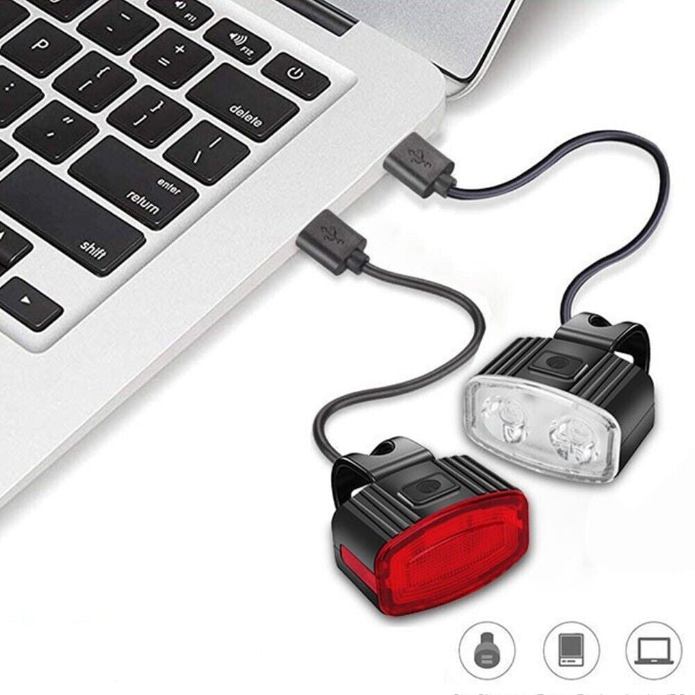 Set far si stop spate LED bicicleta, Flippy, incarcare USB, rezistent la apa, 4 moduri de luminare, Plastic, Alb/Rosu,