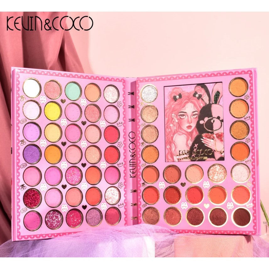 Set farduri 2 in 1 Kevin&Coco, paleta 62 nuante, mini paleta iluminator tip carte, rezistenta ridicata, 22 x 17 cm, 430