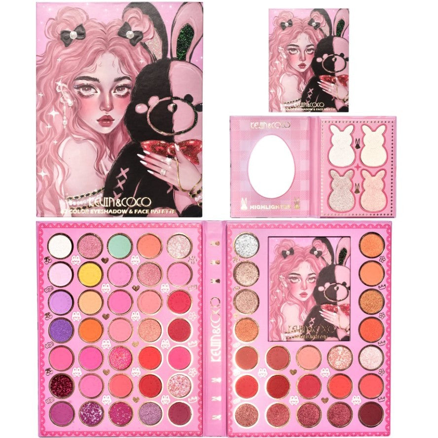 Set farduri 2 in 1 Kevin&Coco, paleta 62 nuante, mini paleta iluminator tip carte, rezistenta ridicata, 22 x 17 cm, 430