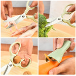 Set foarfeca pentru bucatarie Flippy, curatator legume tip suport, multifunctional, spargator nuci, material ABS si