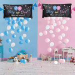 Set Gender Reveal, Flippy, Balloon Drop Bag, din Plastic si Latex, 24 Baloane Roz si Albastru 13 cm, Sac pentru Baloane