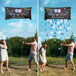 Set Gender Reveal, Flippy, Balloon Drop Bag, din Plastic si Latex, 24 Baloane Roz si Albastru 13 cm, Sac pentru Baloane