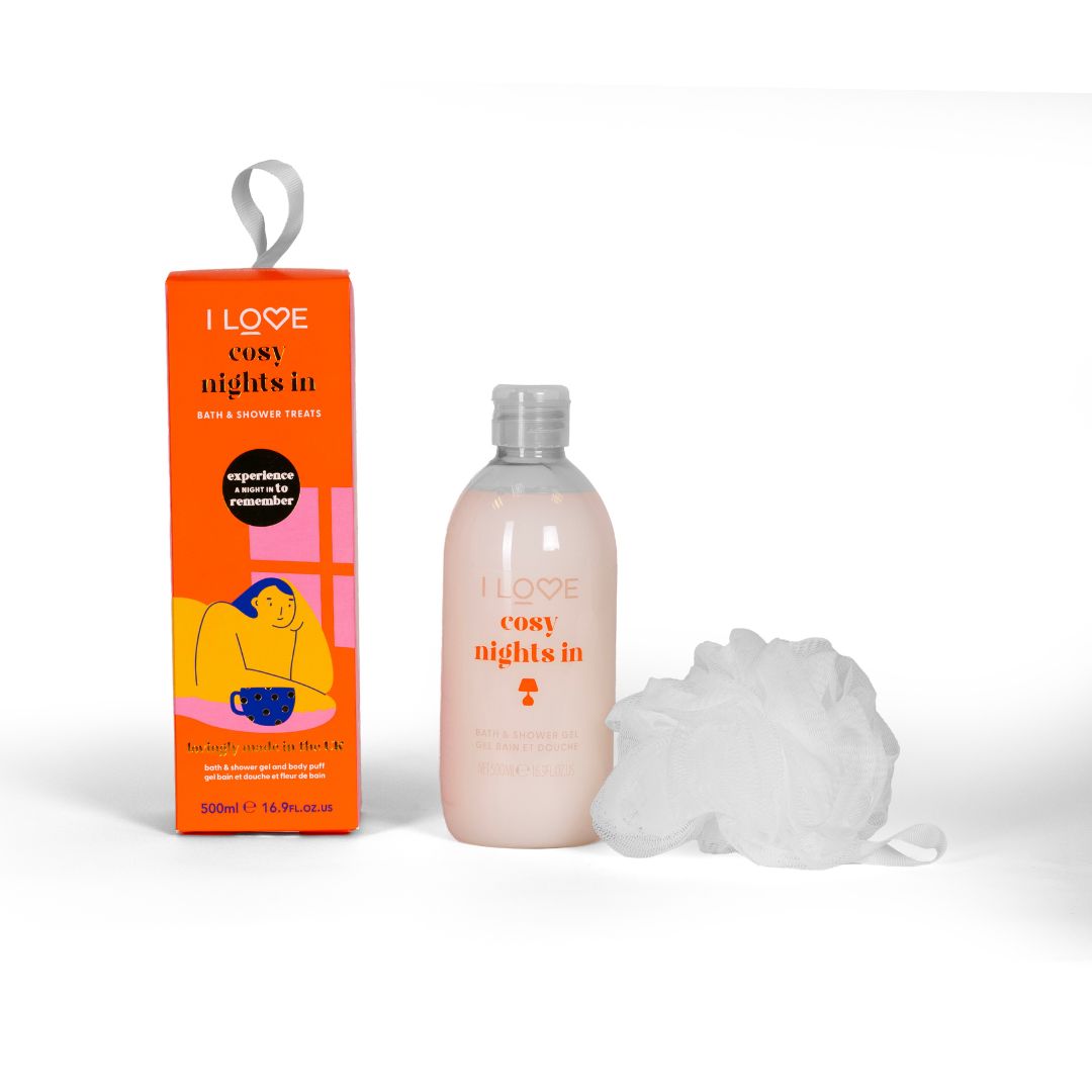 Set I Love: Cosy Night's, Hydrating, Shower Gel, For All Skin Types, 500 ml + I Love, Body Sponge - Olmarkt