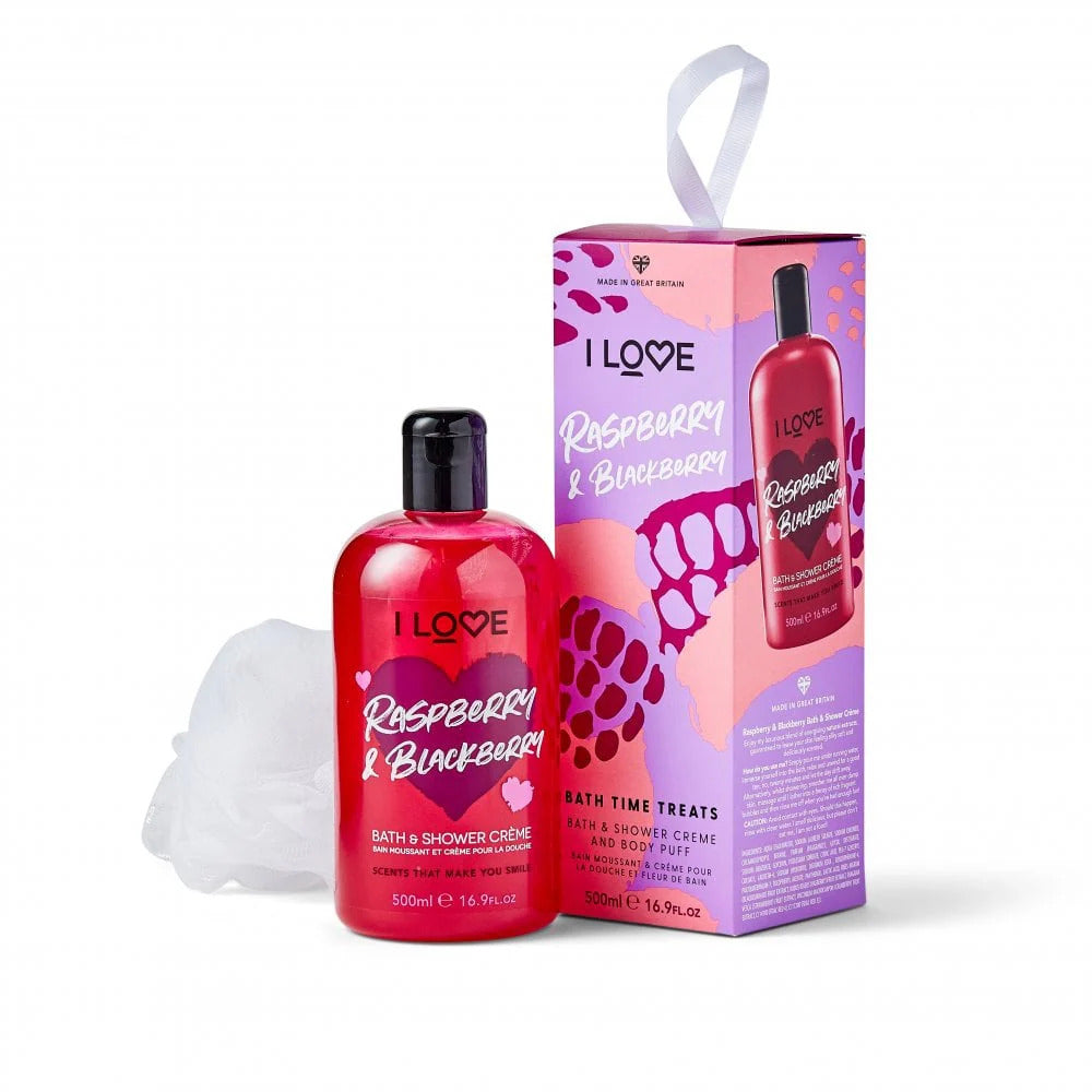 Set I Love: Raspberry & Blackberry, Hydrating, Shower Gel, For All Skin Types, 500 ml + I Love, Body Sponge - Olmarkt