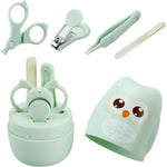 Set 4 Piese Ingrijire Unghii Bebelusi, Flippy, din ABS+Otel Inoxidabil, Cutie de Depozitare Tip Bufnita, de la 0 Luni,