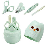 Set 4 Piese Ingrijire Unghii Bebelusi, Flippy, din ABS+Otel Inoxidabil, Cutie de Depozitare Tip Bufnita, de la 0 Luni,