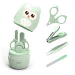 Set 4 Piese Ingrijire Unghii Bebelusi, Flippy, din ABS+Otel Inoxidabil, Cutie de Depozitare Tip Bufnita, de la 0 Luni,
