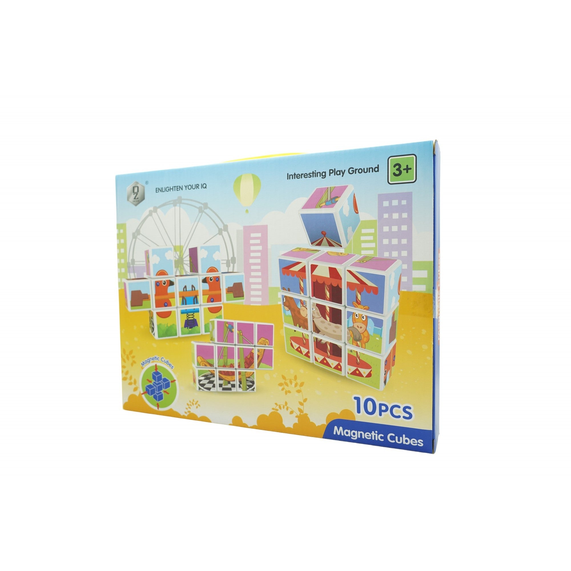 Set inteligent de cuburi magnetice pentru copii, 10 piese, cutie depozitare, puzzle parc de distractii, +3 ani,