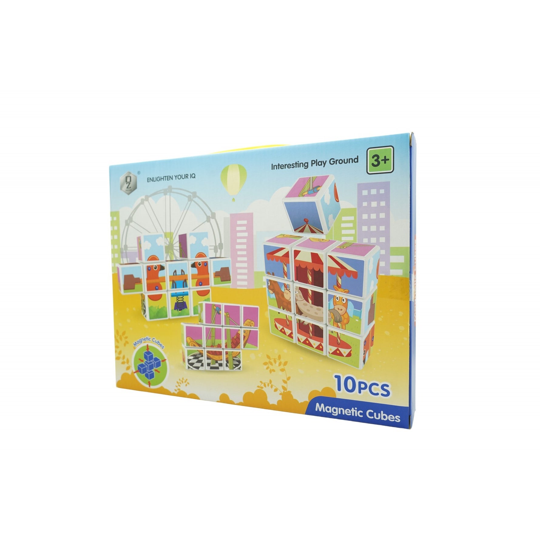 Set inteligent de cuburi magnetice pentru copii, 10 piese, cutie depozitare, puzzle parc de distractii, +3 ani,