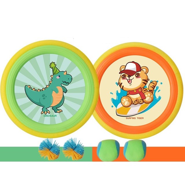 Set Interactiv Frisbee, Fippy, pentru Copii, 2 Palete Elastice, Diametru 30 cm, 4 Mingi, + 3 Ani, Design Animat,
