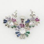 Set Bijuterii Dama Argint 925, Jolie, Model Flori Multicolore cu Mijloc Alb, Petale Drepte, 5.43 g, Multicolor/Argintiu