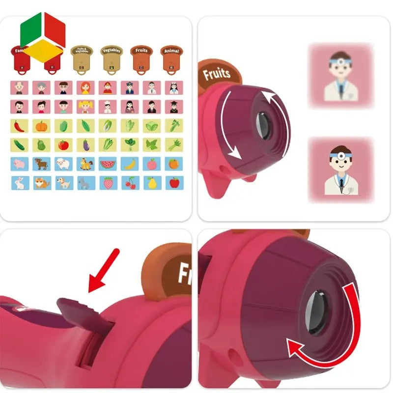 Set Jucarie Educativa, Flippy, Proiector Tip Lanterna Pentru Copii, 6 Teme, 48 de Imagini, Cutie Depozitare, +3 ani,