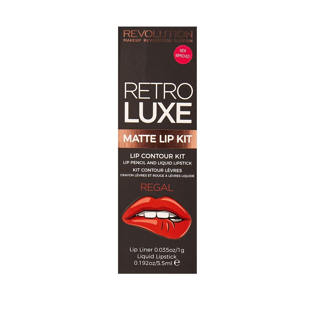 Set Makeup Revolution: Retro Luxe, Lip Liner, Regal, 1 g + Retro Luxe, Matte, Liquid Lipstick, Regal, 5.5 ml - Olmarkt