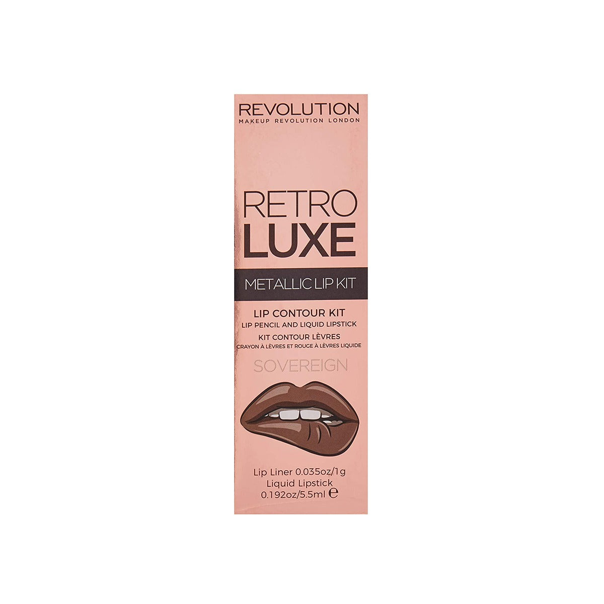 Set Makeup Revolution: Retro Luxe, Metallic, Liquid Lipstick, Sovereign, 5.5 ml + Retro Luxe, Lip Liner, Sovereign, 1 g - Olmarkt