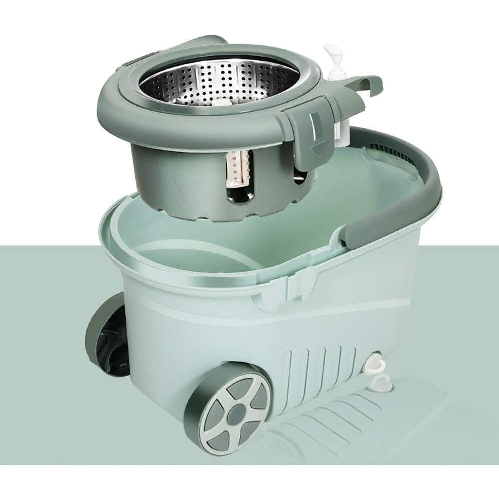 Set mop rotativ cu galeata Flippy, material plastic si microfibra, o rezerva inclusa, rezistent, cu dop scurgere, vas
