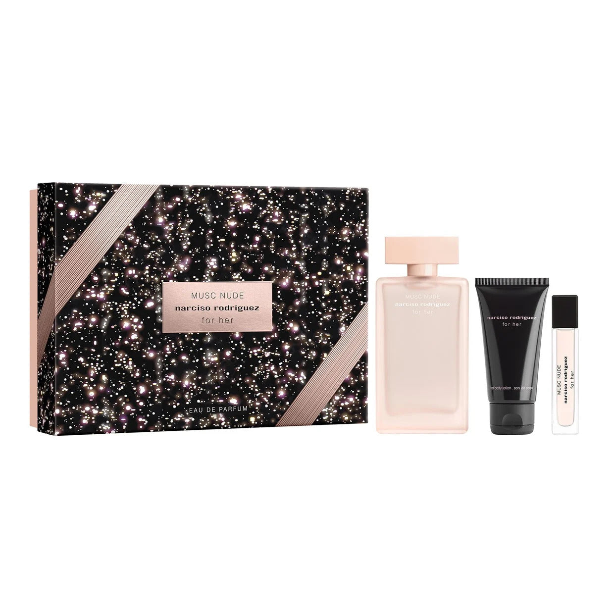 Set Narciso Rodriguez: Musc Nude, Eau De Parfum, For Women, 100 ml + Musc Nude, Hydrating, Body Lotion, 50 ml + Musc Nude, Eau De Parfum, For Women, 10 ml - Olmarkt