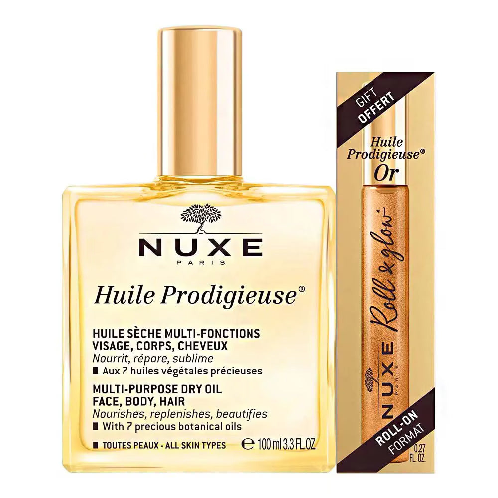 Set Nuxe: Huile Prodigieuse Or Multi-Purpose, Body Oil, For Body, Face & Hair, 100 ml + Huile Prodigieuse Or Multi-Purpose, Nourishing, Roll-On Body Oil, 8 ml - Olmarkt