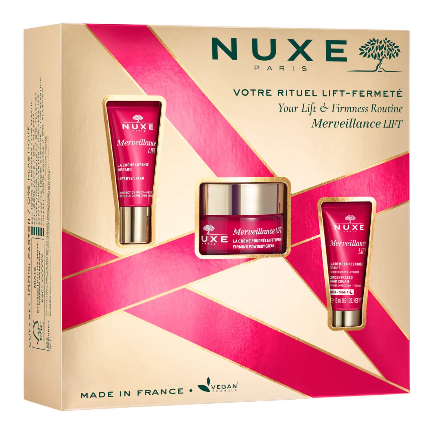 Set Nuxe: Merveillance Expert, Lifting, Cream, For Face, 50 ml + Merveillance Lift, Vegan, Lifting, Eye Cream, 15 ml + Merveillance Lift, Vegan, Lifting, Night, Cream, For Face, 15 ml - Olmarkt