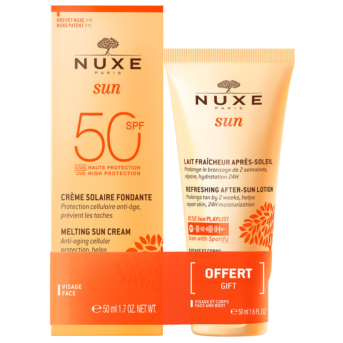 Set Nuxe: Sun, UV Protection, Sunscreen Cream, For Face, SPF 50, 50 ml + Sun, Sun Protection, After-Sun Lotion, 50 ml - Olmarkt